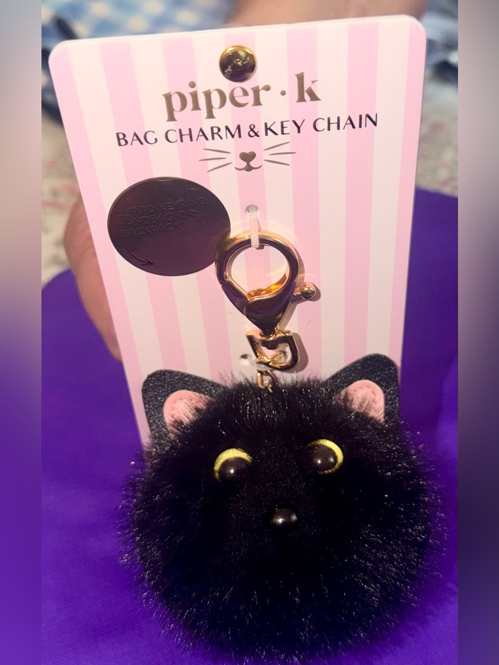 piper.k Black Pom Pom Cat Bag Charm & Key Chain